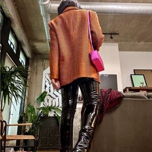 Oversized Herringbone Blazer Size 10 Brown Black Textured Nasty Gal